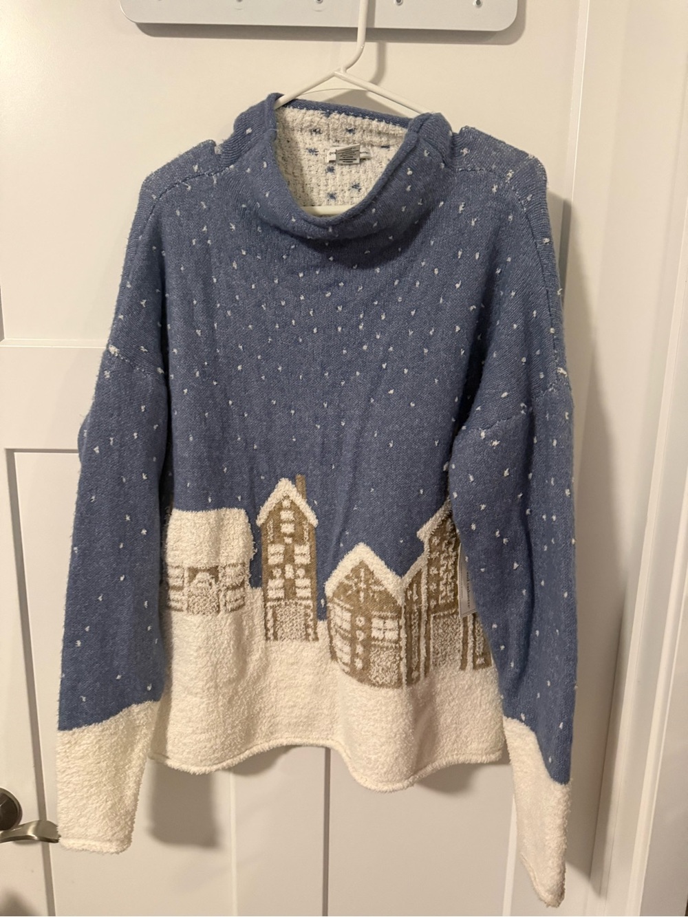 Cupcakes and cashmere Cozy Blue & Cream Village Knit Sweater - Women size XL NWT